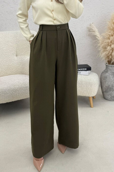 ONE COLOR WIDE LEG WOMEN TROUSERS DARK GREEN/JEE - 4