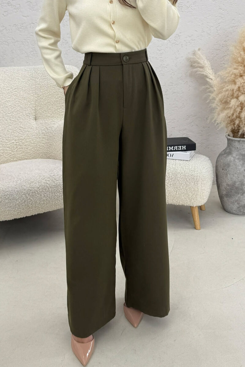 ONE COLOR WIDE LEG WOMEN TROUSERS DARK GREEN/JEE - 4