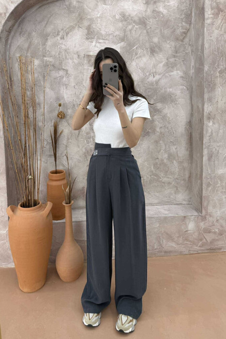 ONE COLOR WIDE LEG WOMEN TROUSERS DARK GREY/GEE 