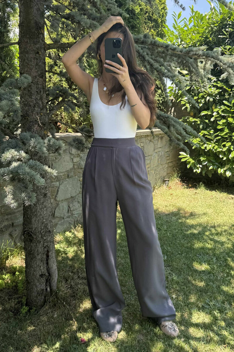 ONE COLOR WIDE LEG WOMEN TROUSERS DARK GREY/GEE - 1