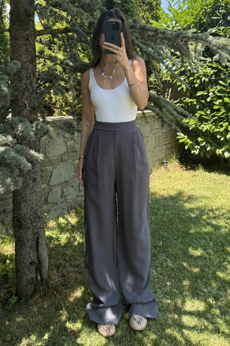 ONE COLOR WIDE LEG WOMEN TROUSERS DARK GREY/GEE - 2