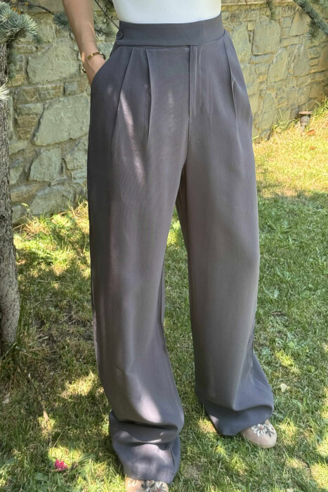 ONE COLOR WIDE LEG WOMEN TROUSERS DARK GREY/GEE - 3