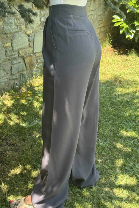 ONE COLOR WIDE LEG WOMEN TROUSERS DARK GREY/GEE - 4