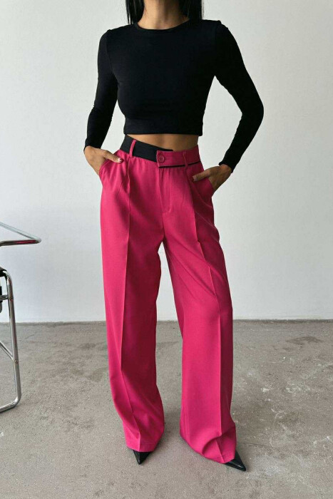 ONE COLOR WIDE LEG WOMEN TROUSERS FUCHSIA/CIKLAMI - KLAUDIO FASHION