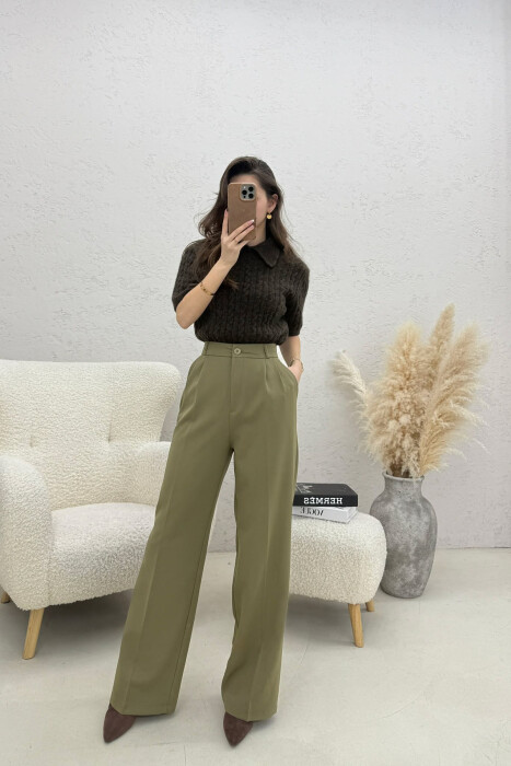 ONE COLOR WIDE LEG WOMEN TROUSERS GREEN/JESHILE 