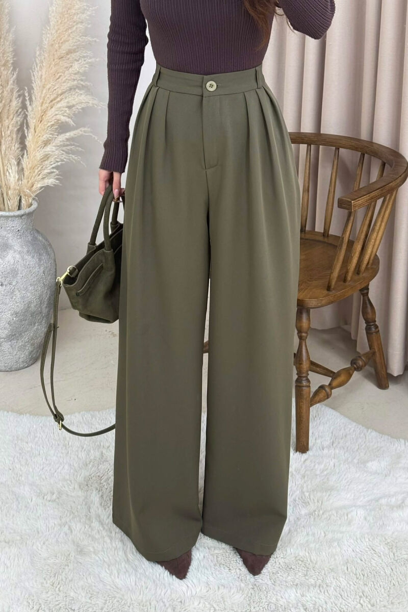 ONE COLOR WIDE LEG WOMEN TROUSERS GREEN/JESHILE - 1