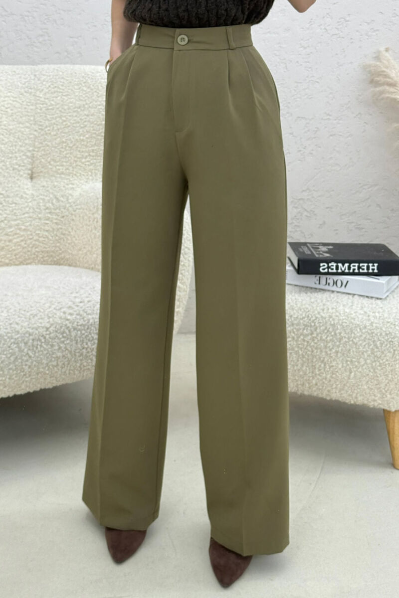ONE COLOR WIDE LEG WOMEN TROUSERS GREEN/JESHILE - 2
