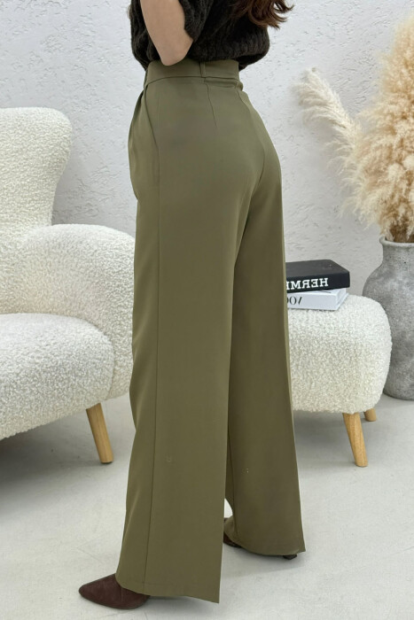 ONE COLOR WIDE LEG WOMEN TROUSERS GREEN/JESHILE - 3