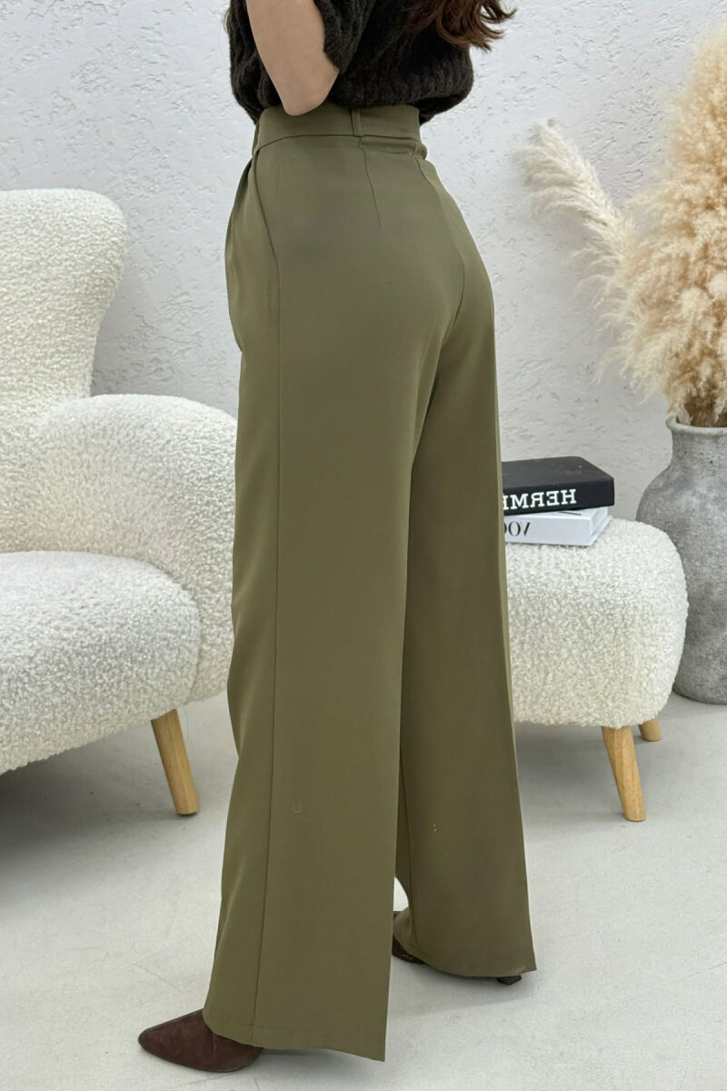 ONE COLOR WIDE LEG WOMEN TROUSERS GREEN/JESHILE - 3