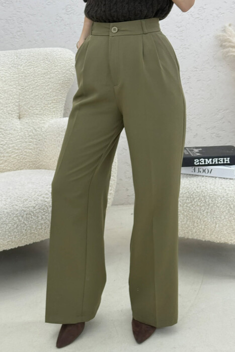 ONE COLOR WIDE LEG WOMEN TROUSERS GREEN/JESHILE - 4