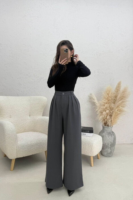ONE COLOR WIDE LEG WOMEN TROUSERS GREY/GRI 