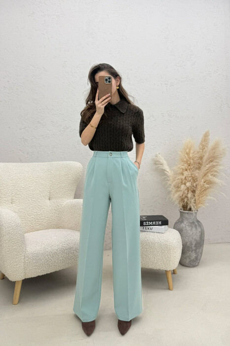 ONE COLOR WIDE LEG WOMEN TROUSERS MINT/MENTE 
