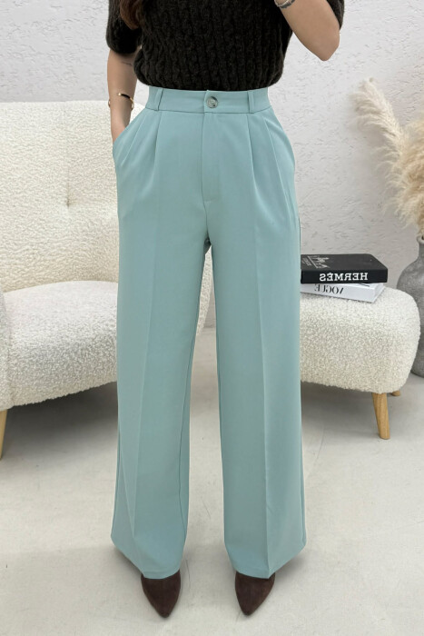 ONE COLOR WIDE LEG WOMEN TROUSERS MINT/MENTE - 2