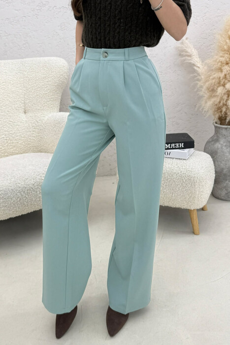 ONE COLOR WIDE LEG WOMEN TROUSERS MINT/MENTE - 3