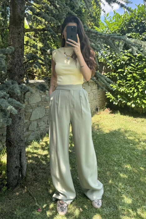 ONE COLOR WIDE LEG WOMEN TROUSERS MINT/MENTE 
