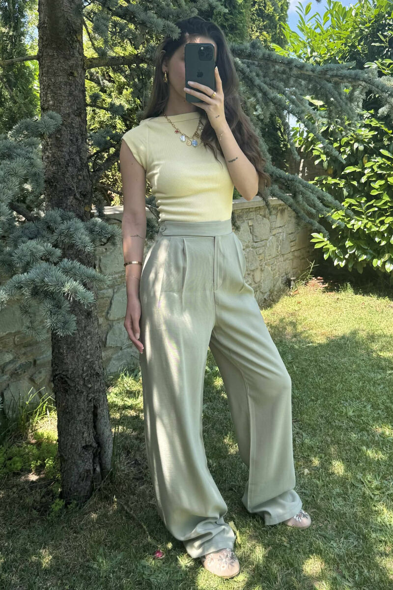 ONE COLOR WIDE LEG WOMEN TROUSERS MINT/MENTE - 4