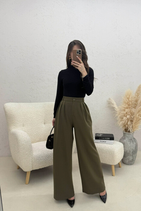 ONE COLOR WIDE LEG WOMEN TROUSERS OLIVE/ULLI 