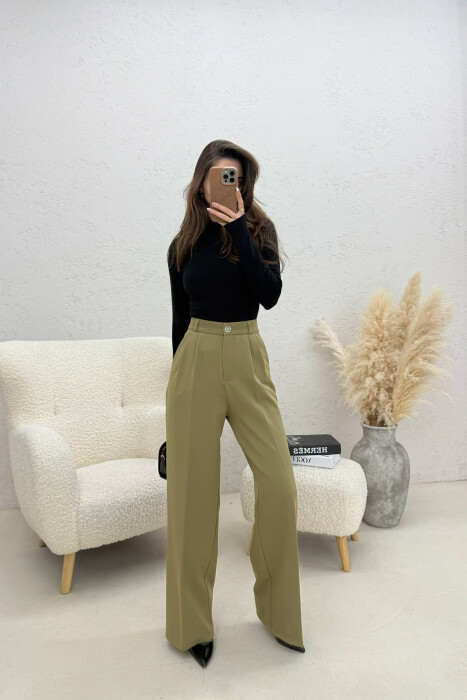 ONE COLOR WIDE LEG WOMEN TROUSERS OLIVE/ULLI 