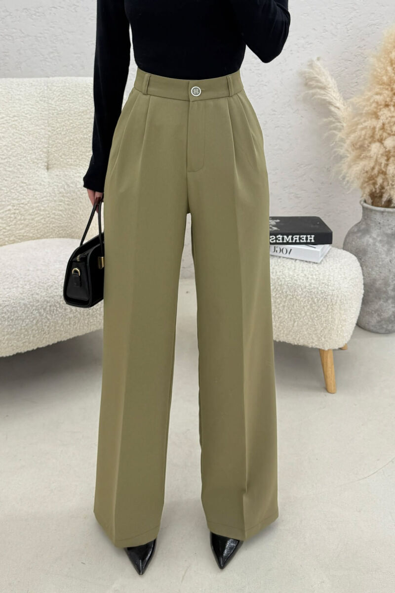 ONE COLOR WIDE LEG WOMEN TROUSERS OLIVE/ULLI - 3