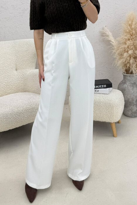 ONE COLOR WIDE LEG WOMEN TROUSERS WHITE-E BARDHE - 2