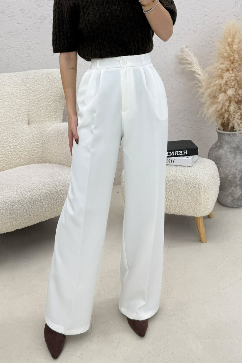 ONE COLOR WIDE LEG WOMEN TROUSERS WHITE-E BARDHE - 2
