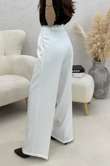 ONE COLOR WIDE LEG WOMEN TROUSERS WHITE-E BARDHE - 4
