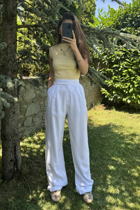 ONE COLOR WIDE LEG WOMEN TROUSERS WHITE-E BARDHE 