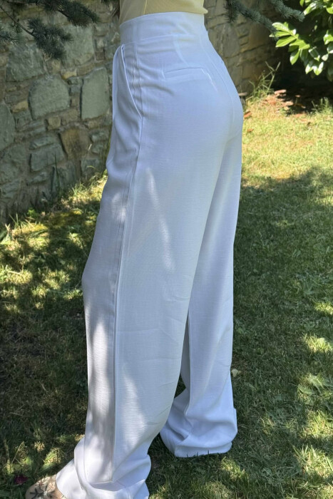 ONE COLOR WIDE LEG WOMEN TROUSERS WHITE-E BARDHE - 2