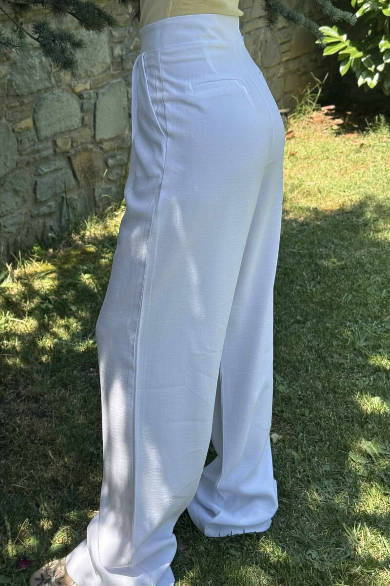 ONE COLOR WIDE LEG WOMEN TROUSERS WHITE-E BARDHE - 2