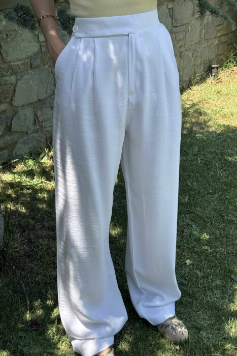 ONE COLOR WIDE LEG WOMEN TROUSERS WHITE-E BARDHE - 3