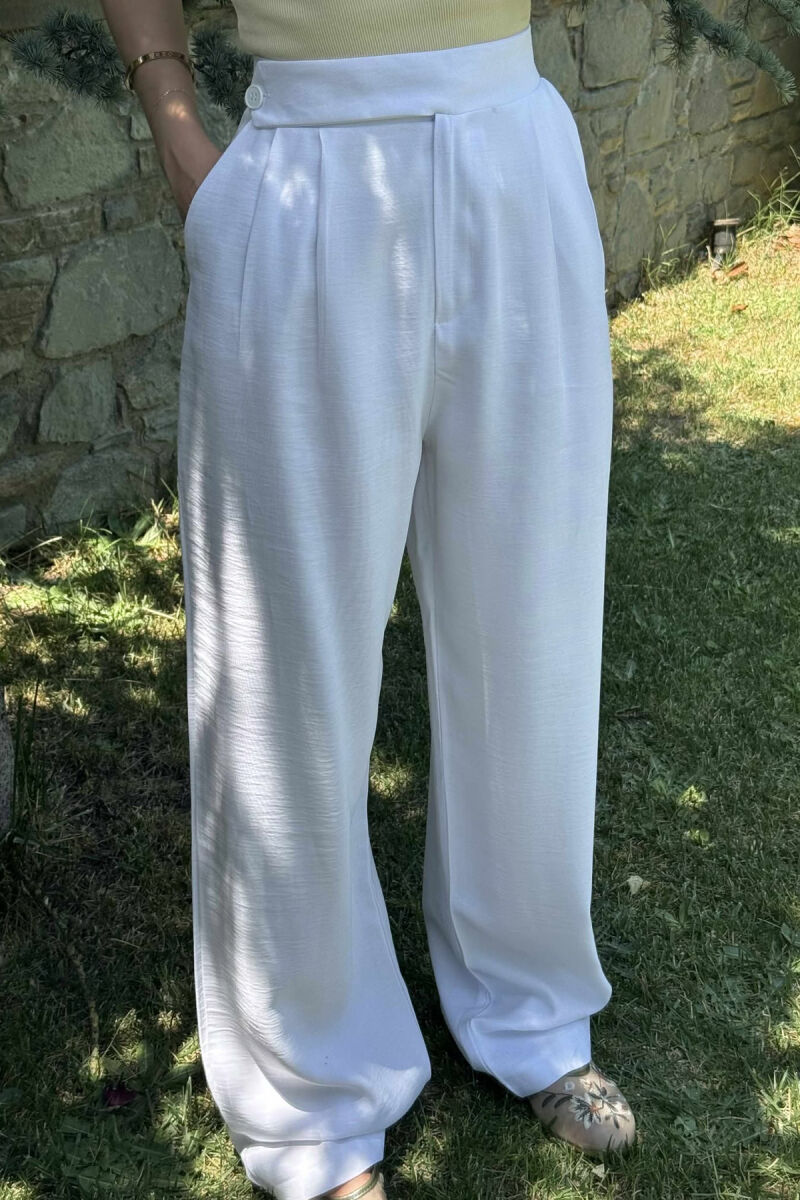 ONE COLOR WIDE LEG WOMEN TROUSERS WHITE-E BARDHE - 3