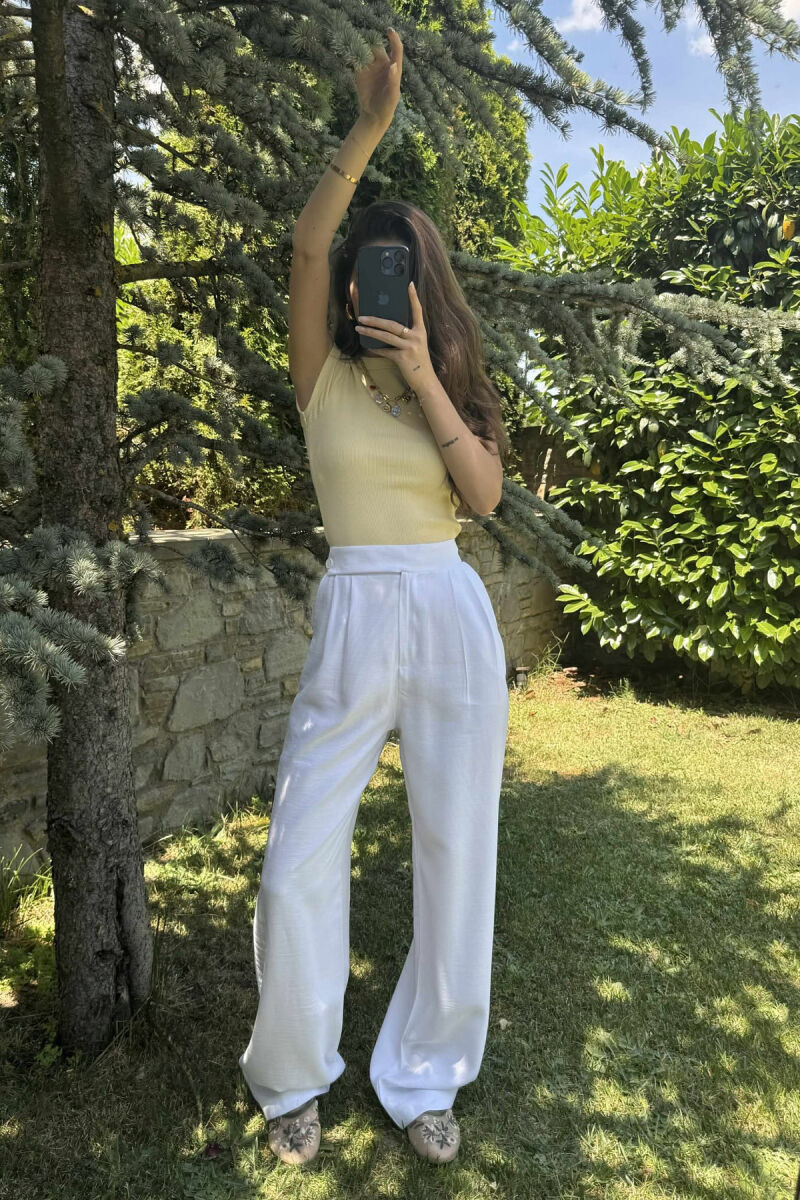 ONE COLOR WIDE LEG WOMEN TROUSERS WHITE-E BARDHE - 4