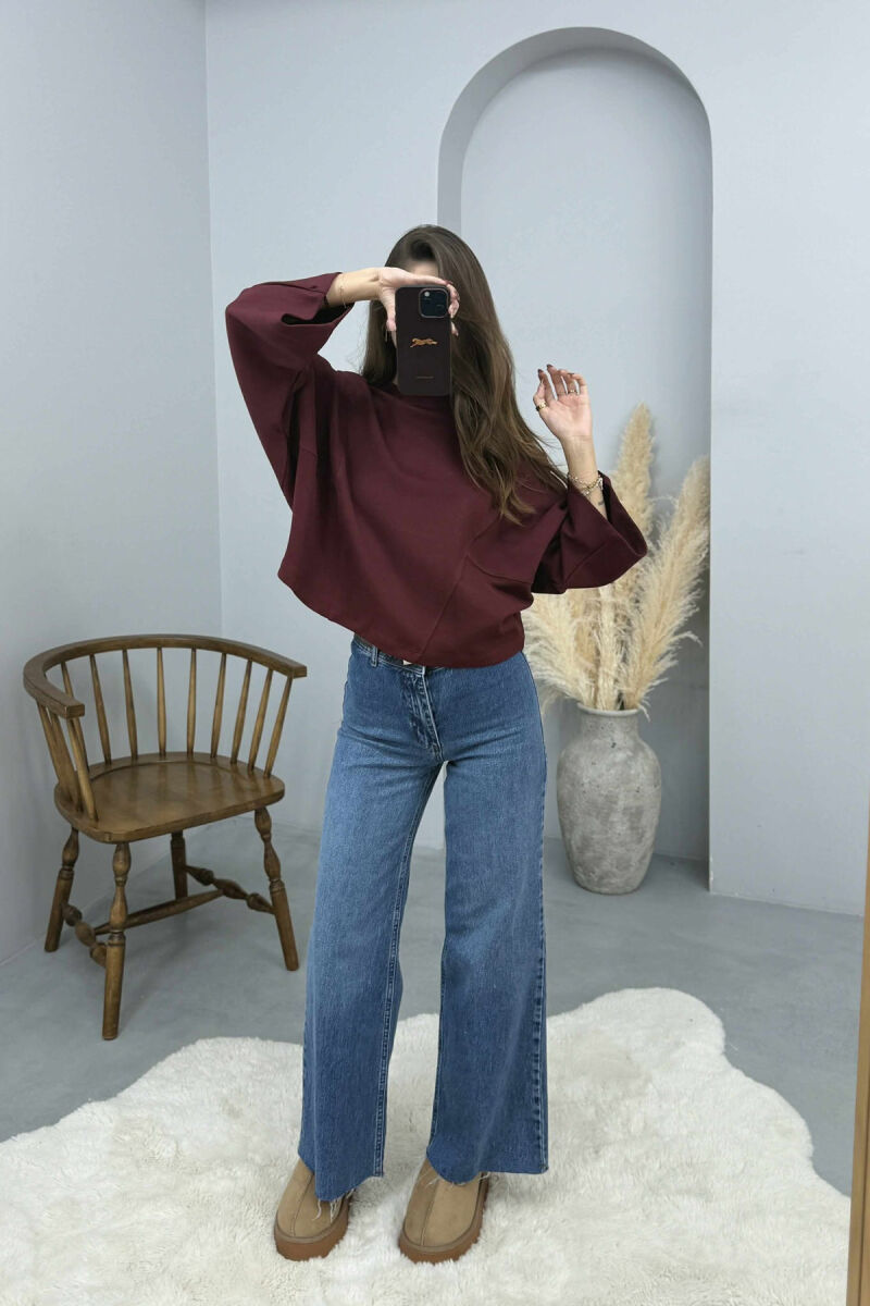 ONE COLOR WIDE ROUND NECK WOMEN SWEATSHIRT BURGUNDY/VISHNJE - 3