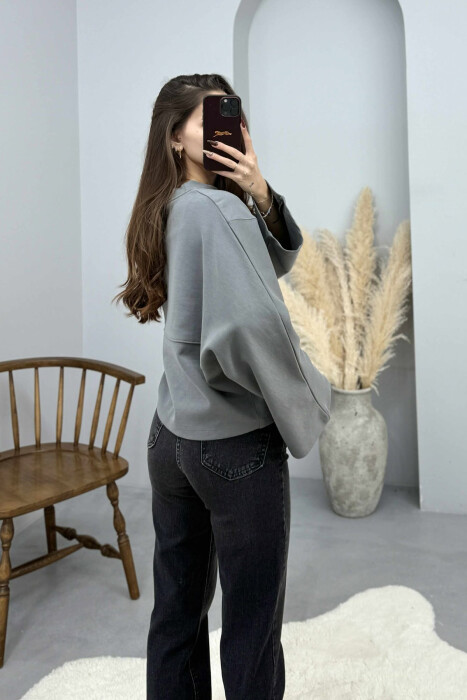 ONE COLOR WIDE ROUND NECK WOMEN SWEATSHIRT GREY/GRI - 2