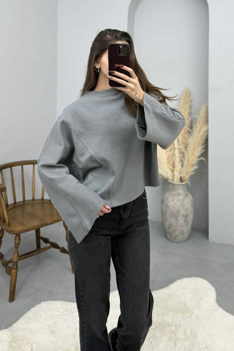 ONE COLOR WIDE ROUND NECK WOMEN SWEATSHIRT GREY/GRI - 3