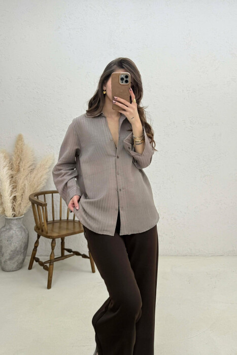 ONE COLOR WOMAN SHIRT LIGHT BROWN/KAZB - 2