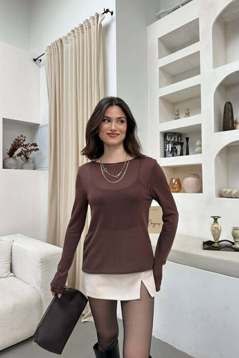 ONE COLOR WOMAN SWEATER BROWN/KAFE - KLAUDIO FASHION