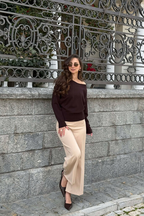 ONE COLOR WOMAN SWEATER BROWN/KAFE - 3