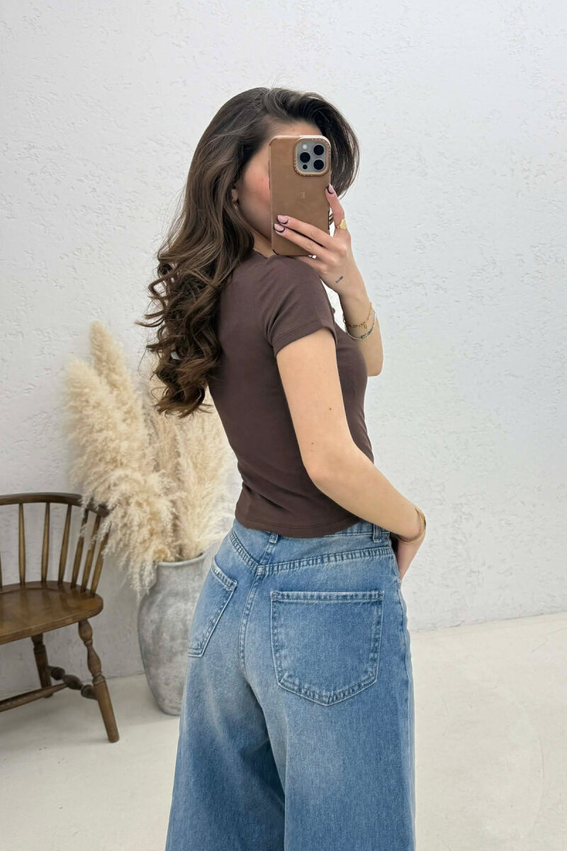 ONE COLOR WOMAN T-SHIRT DARK BROWN/KAFE ERRET - 4