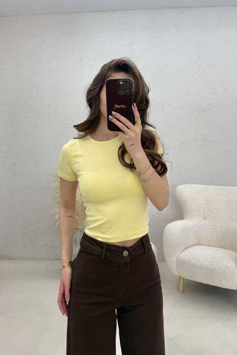 ONE COLOR WOMAN T-SHIRT YELLOW/E VERDHE - KLAUDIO FASHION