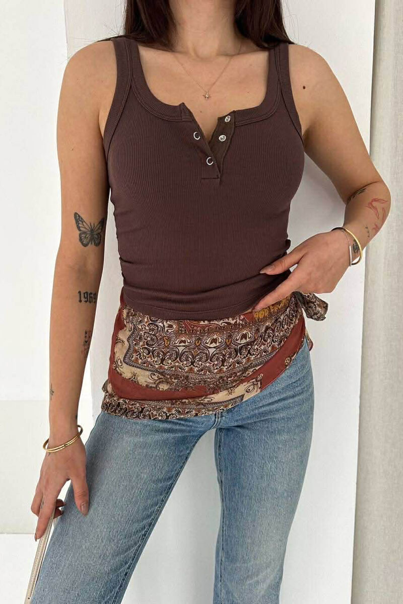 ONE COLOR WOMAN TANK TOP BROWN/KAFE - 2