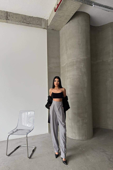 ONE COLOR WOMAN TROUSERS GREY/GRI - KLAUDIO FASHION