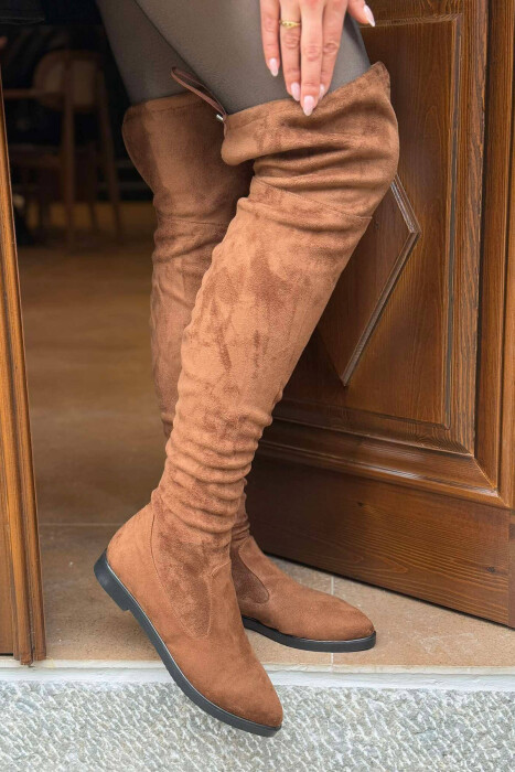 ONE COLOR WOMEN KNEE HIGH BOOTS BROWN/KAFE - KLAUDIO FASHION