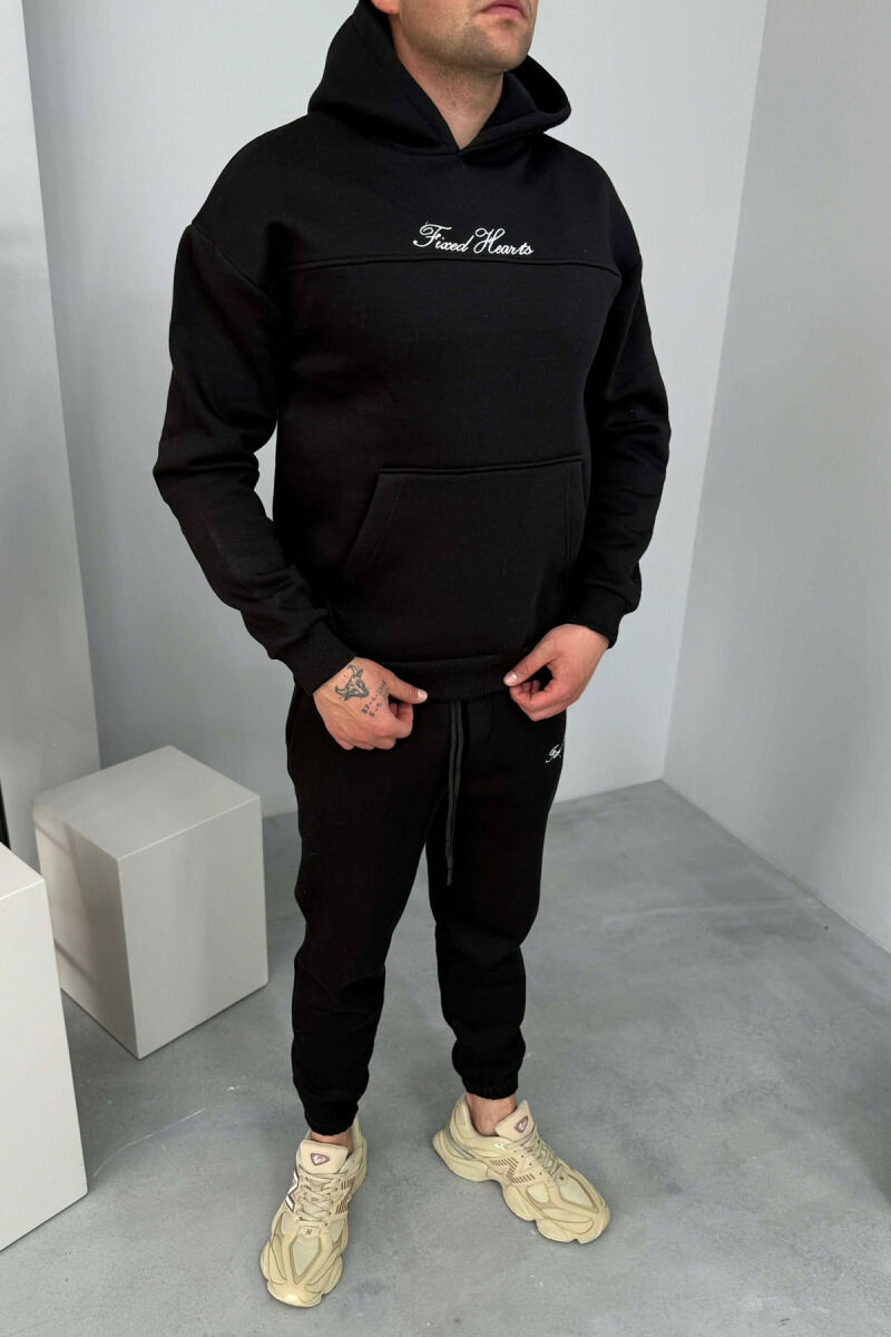 ONE COLOR WRITTINGS HOODIE+ SWEATPANTS MEN SET BLACK/ E ZEZE - 1