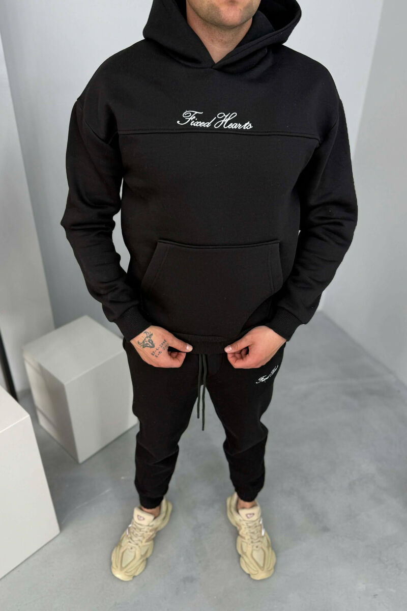 ONE COLOR WRITTINGS HOODIE+ SWEATPANTS MEN SET BLACK/ E ZEZE - 4
