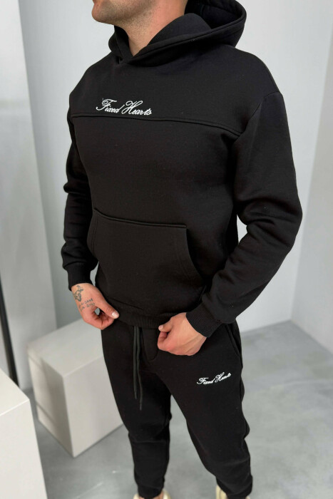 ONE COLOR WRITTINGS HOODIE+ SWEATPANTS MEN SET BLACK/ E ZEZE - 5