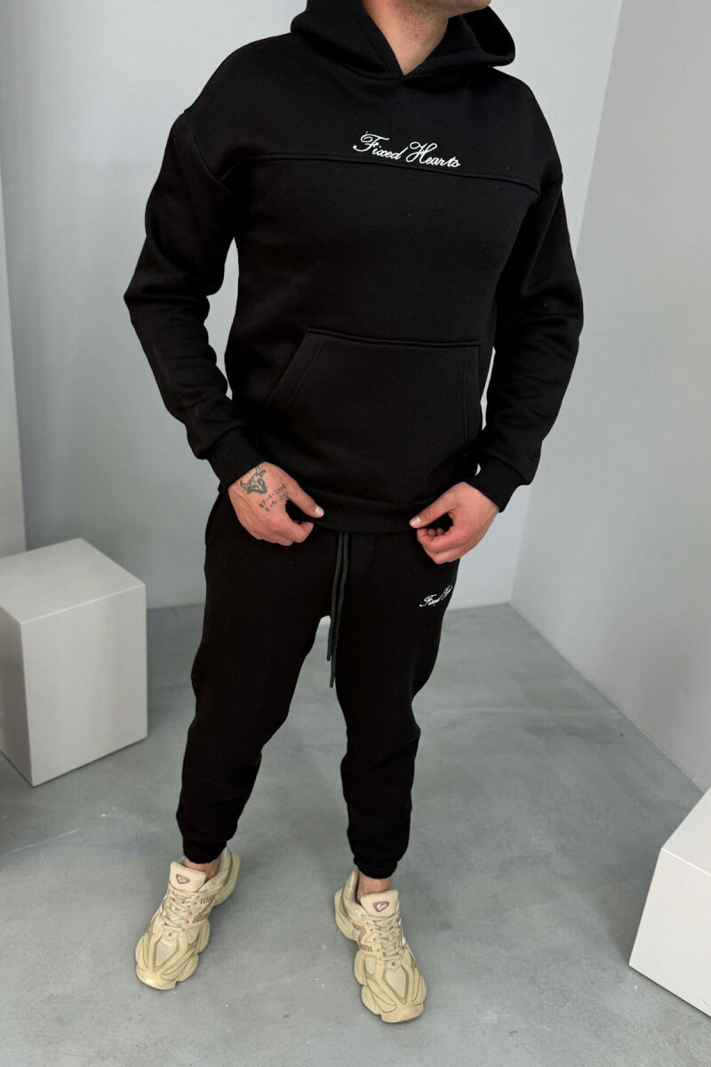 ONE COLOR WRITTINGS HOODIE+ SWEATPANTS MEN SET BLACK/ E ZEZE - 6