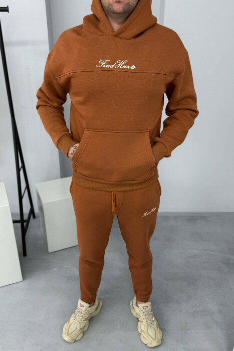 ONE COLOR WRITTINGS HOODIE+ SWEATPANTS MEN SET BRICK/TULLE 
