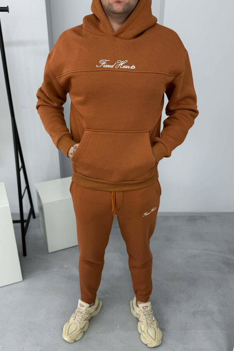 ONE COLOR WRITTINGS HOODIE+ SWEATPANTS MEN SET BRICK/TULLE - 1