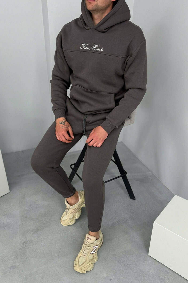 ONE COLOR WRITTINGS HOODIE+ SWEATPANTS MEN SET DARK GREY/GEE - 7